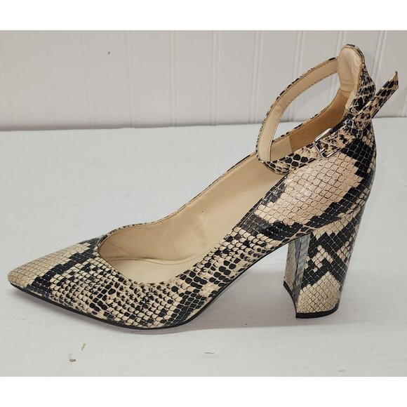 Marc Fisher Gilla 2 Snakeskin Pointed Toe Block Heel Ankle Strap Pumps Size 10M - Picture 12 of 16